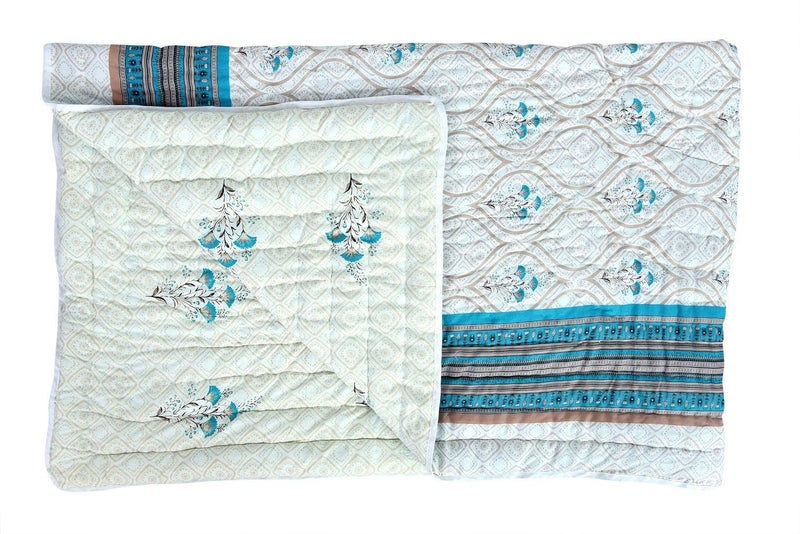 SVT Traditional Famous Rajasthani Print Jaipuri Beautiful Floral Print in White & Blue Jaipuri Rajai/Razai/Quilt Single/Single Bed Quilt/Comforter/AC Quilt/AC Comforter - Image 3