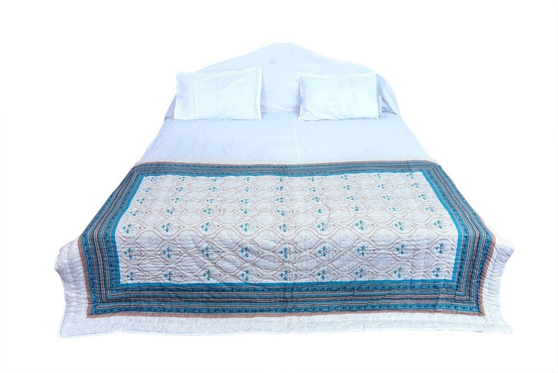SVT Traditional Famous Rajasthani Print Jaipuri Beautiful Floral Print in White & Blue Jaipuri Rajai/Razai/Quilt Single/Single Bed Quilt/Comforter/AC Quilt/AC Comforter - Image 1