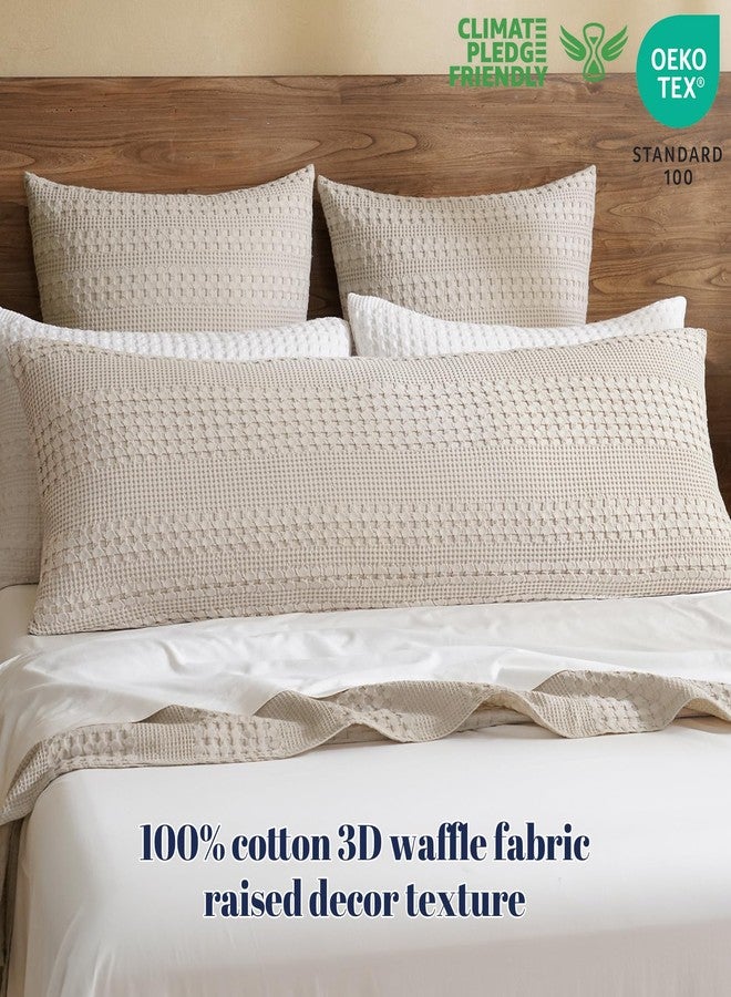 PHF 100% Cotton Waffle Body Pillowcase with Zipper, 1 Pack 20" x 54" Soft Skin-Friendly Pillow Sham, No Filling, Aesthetic Woven and Breathable Waffle Weave Body Pillow Cover for Bed, Oatmeal - Image 3
