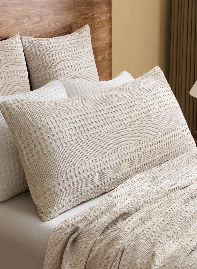 PHF 100% Cotton Waffle Body Pillowcase with Zipper, 1 Pack 20" x 54" Soft Skin-Friendly Pillow Sham, No Filling, Aesthetic Woven and Breathable Waffle Weave Body Pillow Cover for Bed, Oatmeal - Image 1