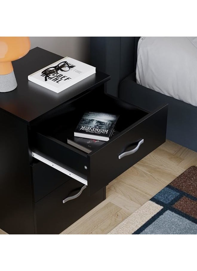 MODERN HOME Large Black 3-Drawer Bedside Cabinet – Modern Chest with Metal Handles and Anti-Bowing Support for Bedroom Storage.  - Image 4