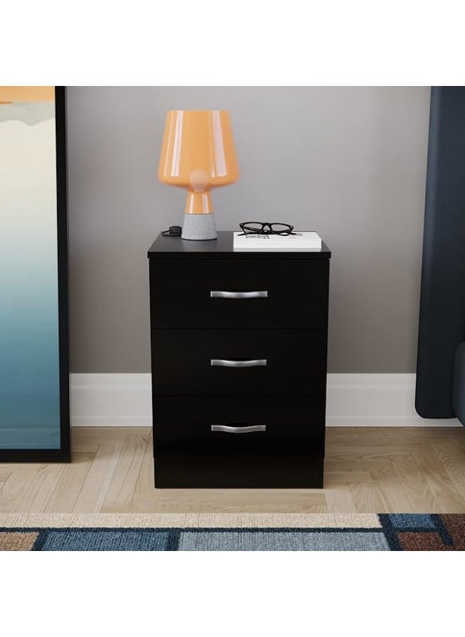 MODERN HOME Large Black 3-Drawer Bedside Cabinet – Modern Chest with Metal Handles and Anti-Bowing Support for Bedroom Storage.  - Image 3