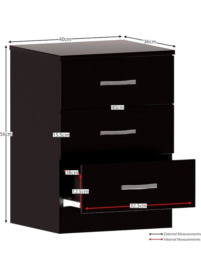 MODERN HOME Large Black 3-Drawer Bedside Cabinet – Modern Chest with Metal Handles and Anti-Bowing Support for Bedroom Storage.  - Image 2