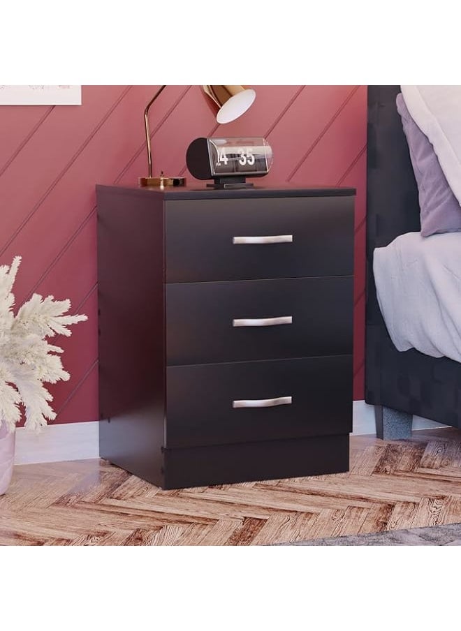 MODERN HOME Large Black 3-Drawer Bedside Cabinet – Modern Chest with Metal Handles and Anti-Bowing Support for Bedroom Storage.  - Image 1