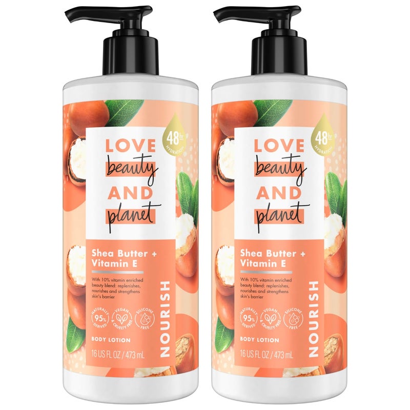 love beauty and planet Love Beauty And Planet Lotion - Moisturizing Shea Butter and Vitamin E Lotion, Natural Body Lotion for Women, Nourishing Body Moisturizer Skin Care Scented with Sandalwood, 16 Fl Oz (Pack of 2)