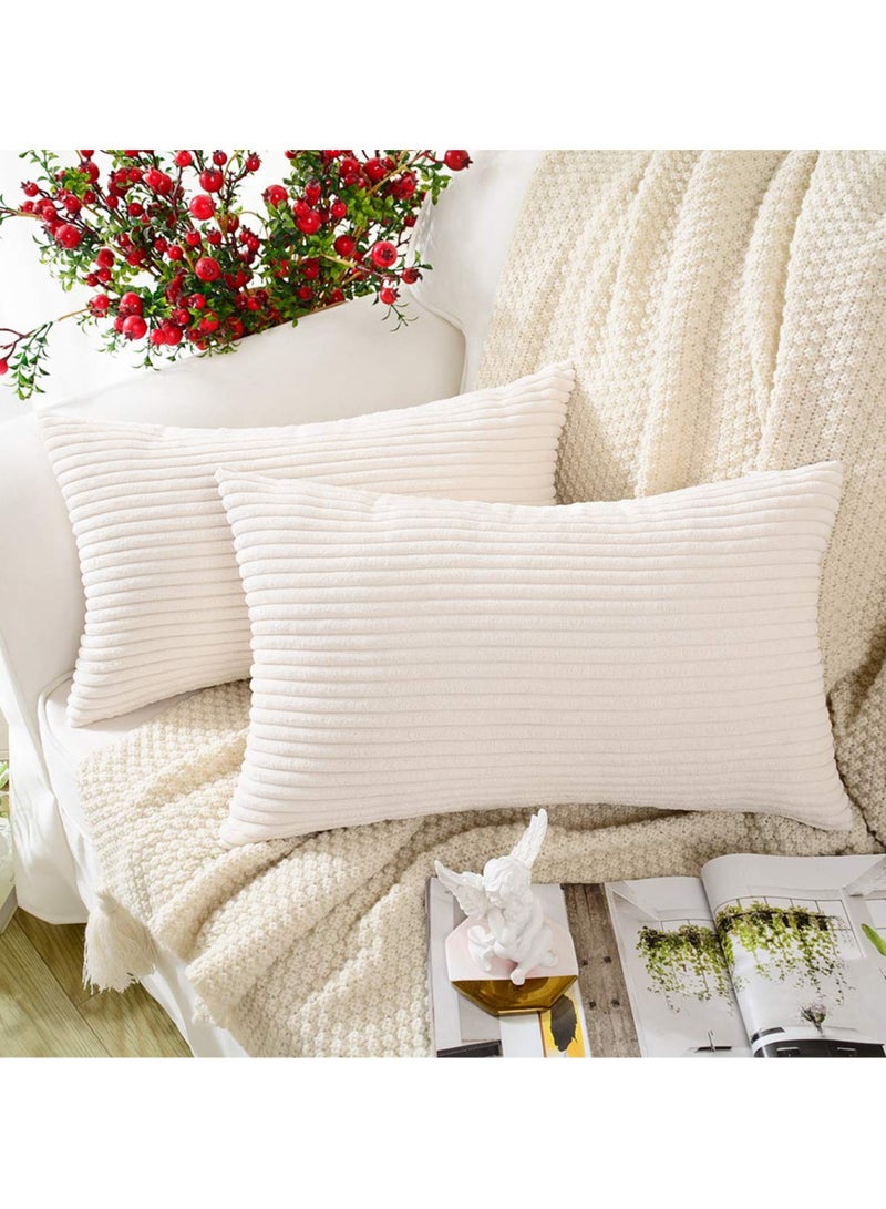 VIUAUAX 2 Pcs Corduroy Soft Decorative Rectangle Throw Pillow Cover Cushion Covers Pillowcase,Cushion Covers Decorative Throw Pillow cases, Home Decor Decorations for Sofa Couch Bed Chair 12x20 Inch/30x50 cm (Striped Cream) - Image 1