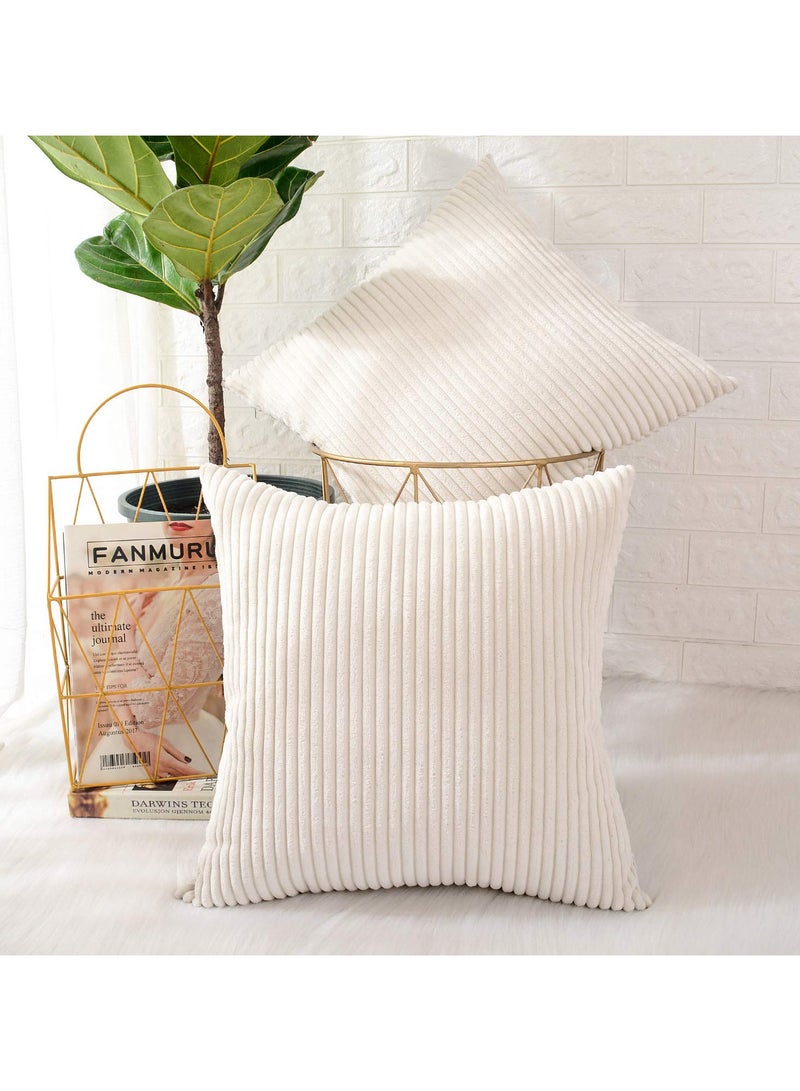 VIUAUAX 2 Pcs Corduroy Soft Decorative Rectangle Throw Pillow Cover Cushion Covers Pillowcase,Cushion Covers Decorative Throw Pillow cases, Home Decor Decorations for Sofa Couch Bed Chair 12x20 Inch/30x50 cm (Striped Cream) - Image 2