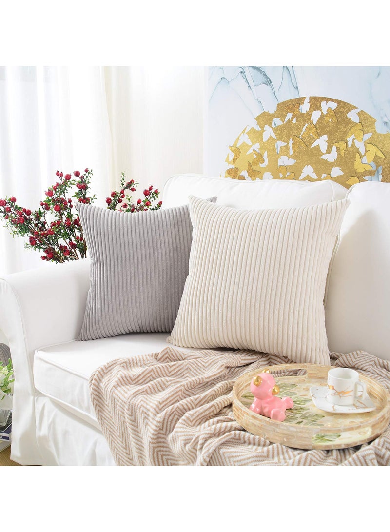 VIUAUAX 2 Pcs Corduroy Soft Decorative Rectangle Throw Pillow Cover Cushion Covers Pillowcase,Cushion Covers Decorative Throw Pillow cases, Home Decor Decorations for Sofa Couch Bed Chair 12x20 Inch/30x50 cm (Striped Cream) - Image 5