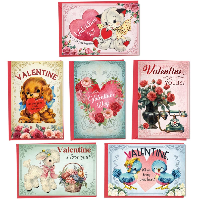 Ogeby Cute Animal Valentineâ€™s Day Cards Set, 24 Pack Valentineâ€™s Day Cards Bulk with Envelopes & Stickers, Boxed Valentines Card for Lovers, Kids, Classmate, Friends, Family, 6 Assorted Designs, 4x6 Inch - Image 1