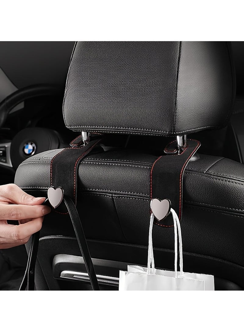 خطافان لمقعد السيارة على شكل حب - منظمان معدنيان فاخران للمقعد الخلفي لحقائب اليد والسترات والمحافظ - مشابك مضادة للانزلاق للسيارة وملحقات تخزين المركبات الترفيهية (أسود، قابل للدوران 360 درجة) - Image 2