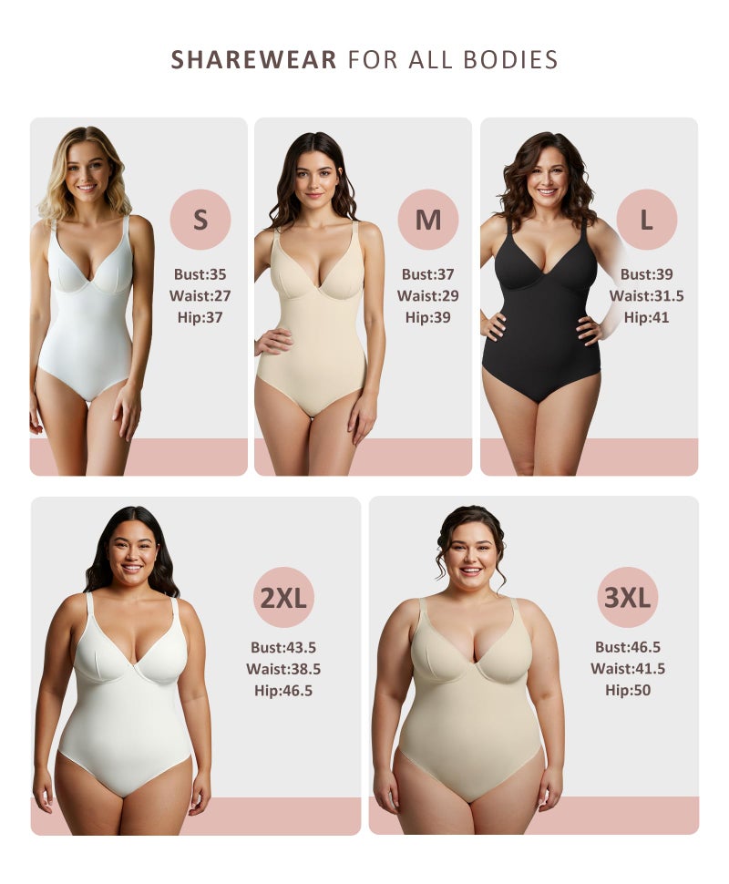 FeelinGirl Shapewear Bodysuits for Women Tummy Control Body Suits Deep V Neck Corset Body Shaper Tops Black XXL - Image 5