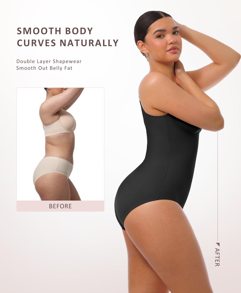 FeelinGirl Shapewear Bodysuits for Women Tummy Control Body Suits Deep V Neck Corset Body Shaper Tops Black XXL - Image 4