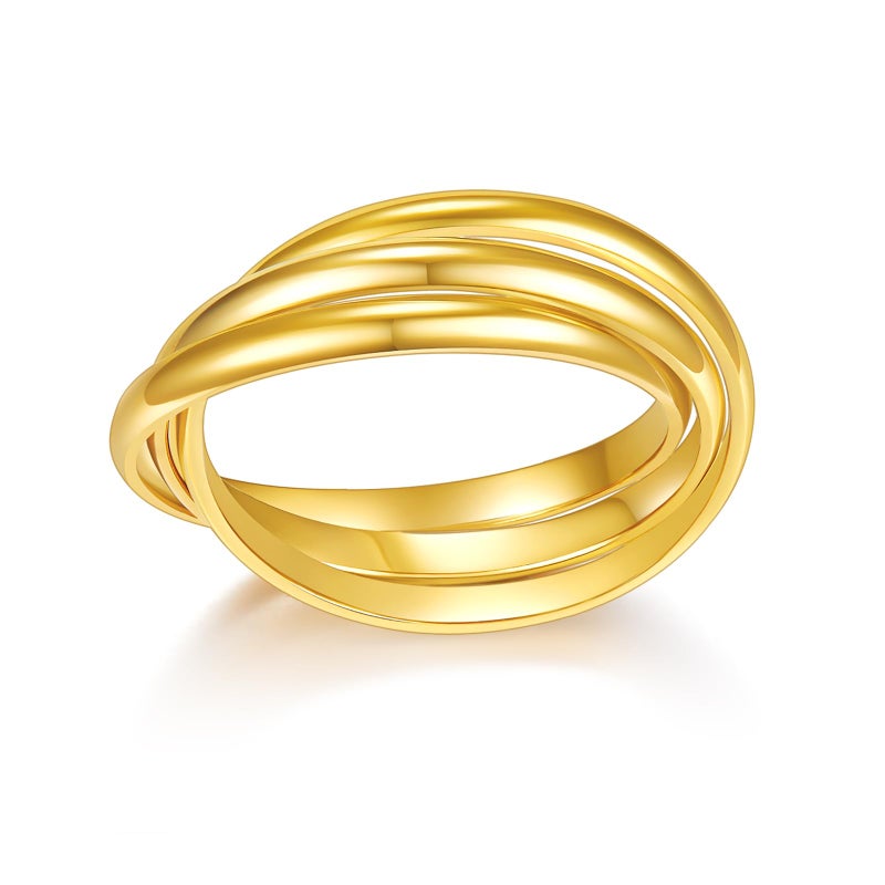 BORUO Fidget Rings| Waterproof | 14K Gold Plated | Stacking Anxiety Interlocking Triple Row | No Tarnish Gold Rings for Women - 2mm Each Band Size 8 - Image 1