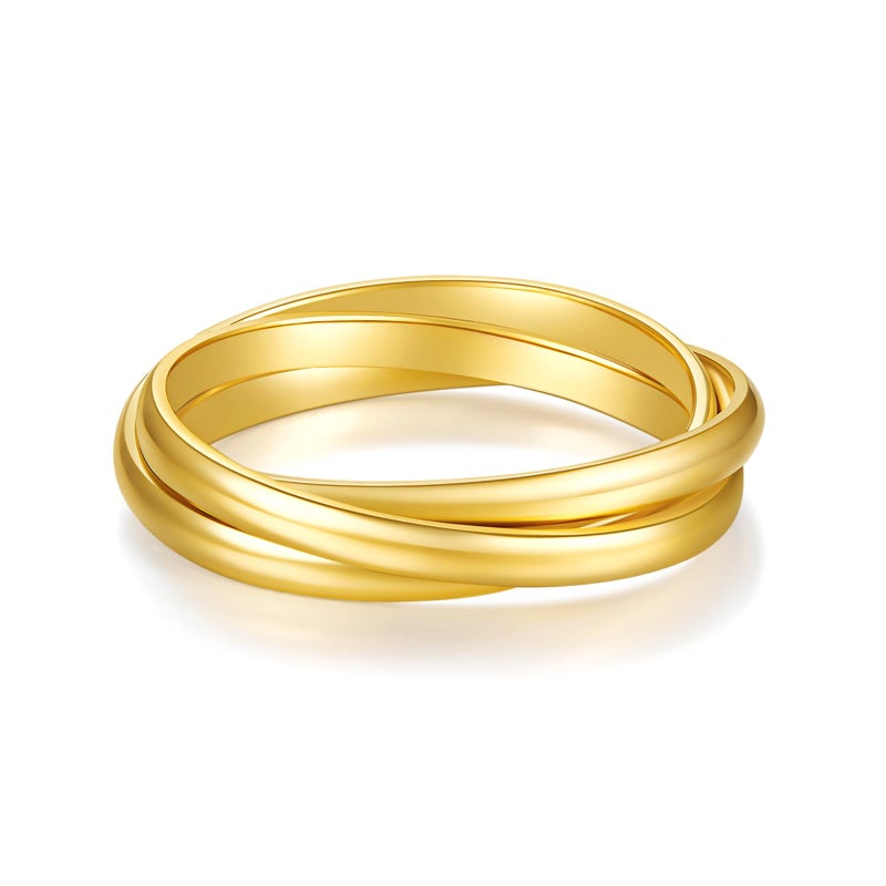 BORUO Fidget Rings| Waterproof | 14K Gold Plated | Stacking Anxiety Interlocking Triple Row | No Tarnish Gold Rings for Women - 2mm Each Band Size 8 - Image 3
