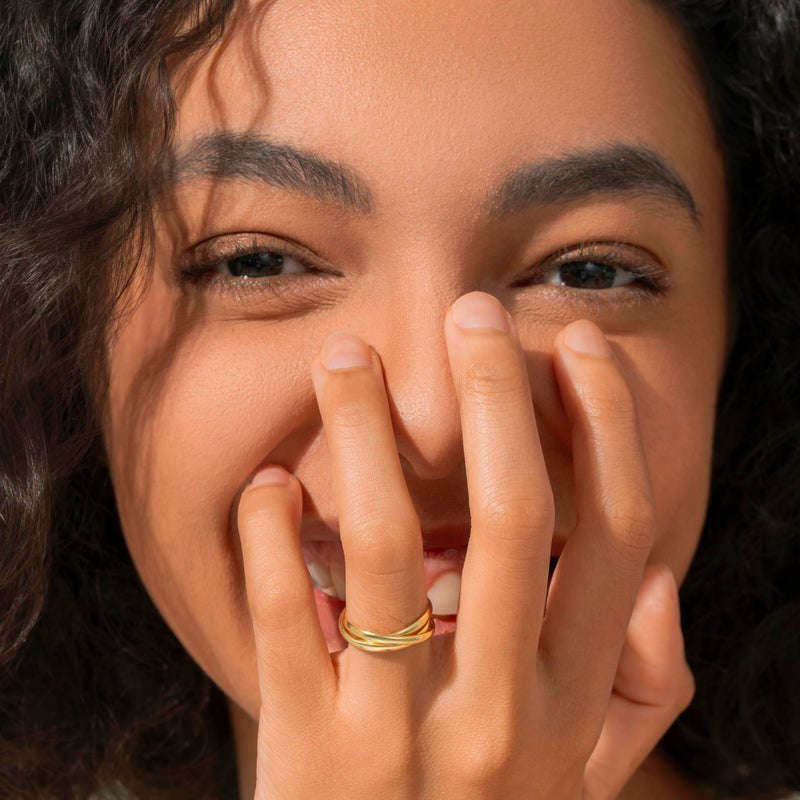 BORUO Fidget Rings| Waterproof | 14K Gold Plated | Stacking Anxiety Interlocking Triple Row | No Tarnish Gold Rings for Women - 2mm Each Band Size 8 - Image 2