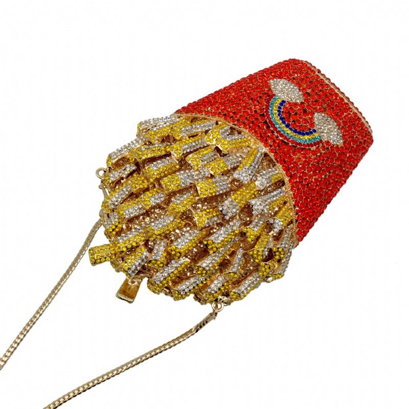 DEBIMY French Fries Chips Rhinestone Clutch Women Crystal Handbag Sparkly Evening Bag Purses for Wedding Party Pink - Image 3