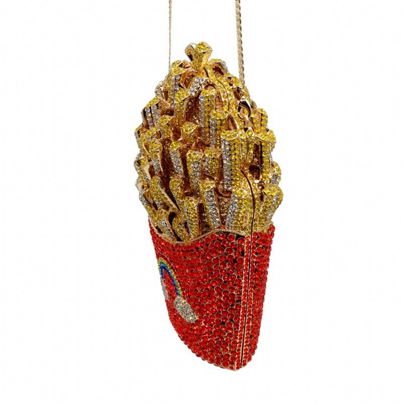 DEBIMY French Fries Chips Rhinestone Clutch Women Crystal Handbag Sparkly Evening Bag Purses for Wedding Party Pink - Image 4