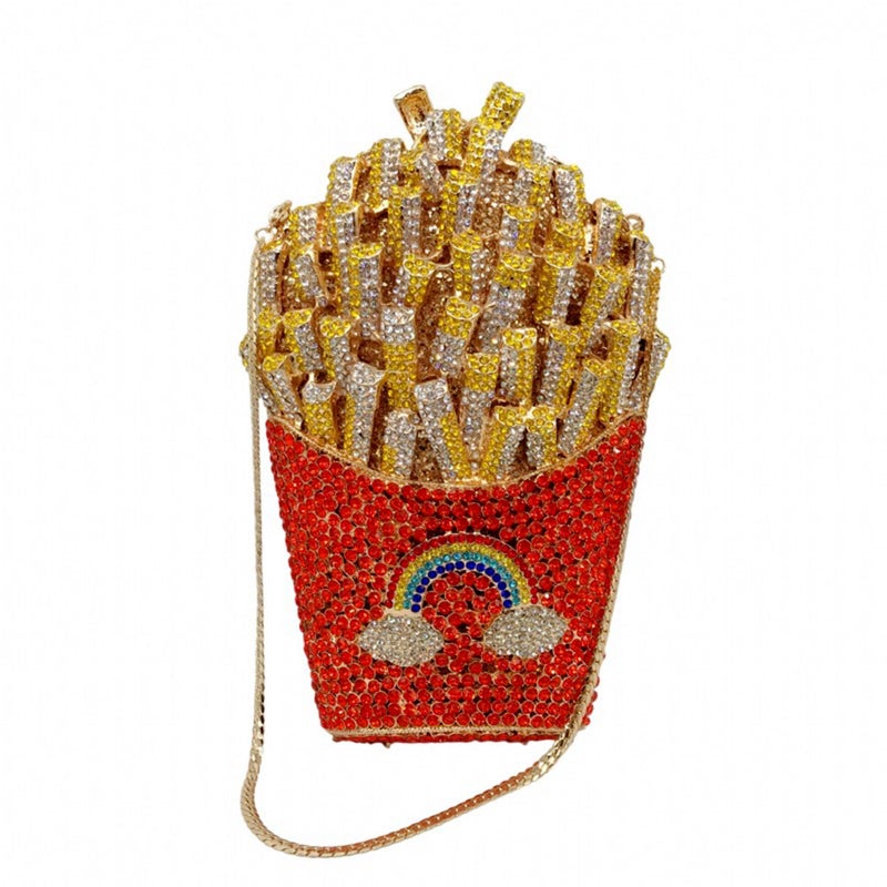 DEBIMY French Fries Chips Rhinestone Clutch Women Crystal Handbag Sparkly Evening Bag Purses for Wedding Party Pink - Image 2