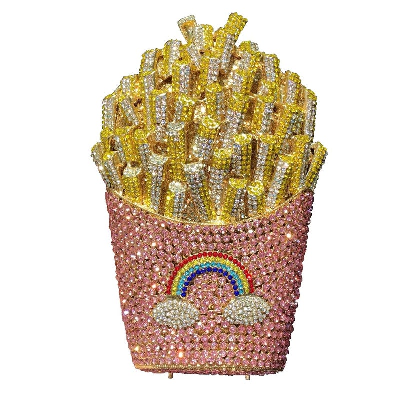DEBIMY French Fries Chips Rhinestone Clutch Women Crystal Handbag Sparkly Evening Bag Purses for Wedding Party Pink - Image 1