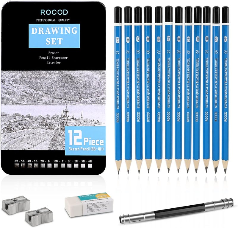 ROCOD Profession Sketch Pencils 6B to 4H for Kids and Adults Drawing, Art Graphite Pencil for Artists Beginner Sketching - Image 1