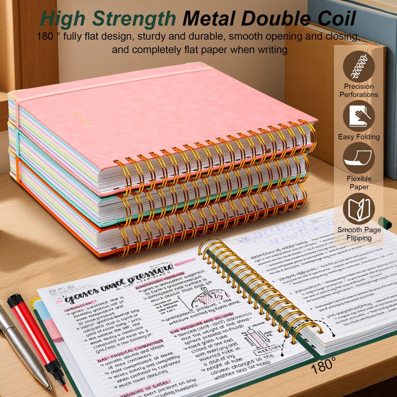 GDGDSY Hardcover Spiral Notebook 8"x10" Journal Notebook with Tabs and Removable Dividers 300 Pages 5 Subject Notebook College Ruled, Faux Leather Spiral Bound Notebook for Women School Work (Green) - Image 3