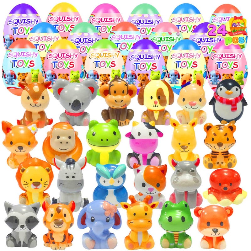 Cherislpy 24 Pack Prefilled Easter Eggs with Animal Squishy Toys Slow Squeeze Toys for Kids Girls Boys Easter Basket Stuffers Party Favors Gifts Easter Egg Fillers - Image 3