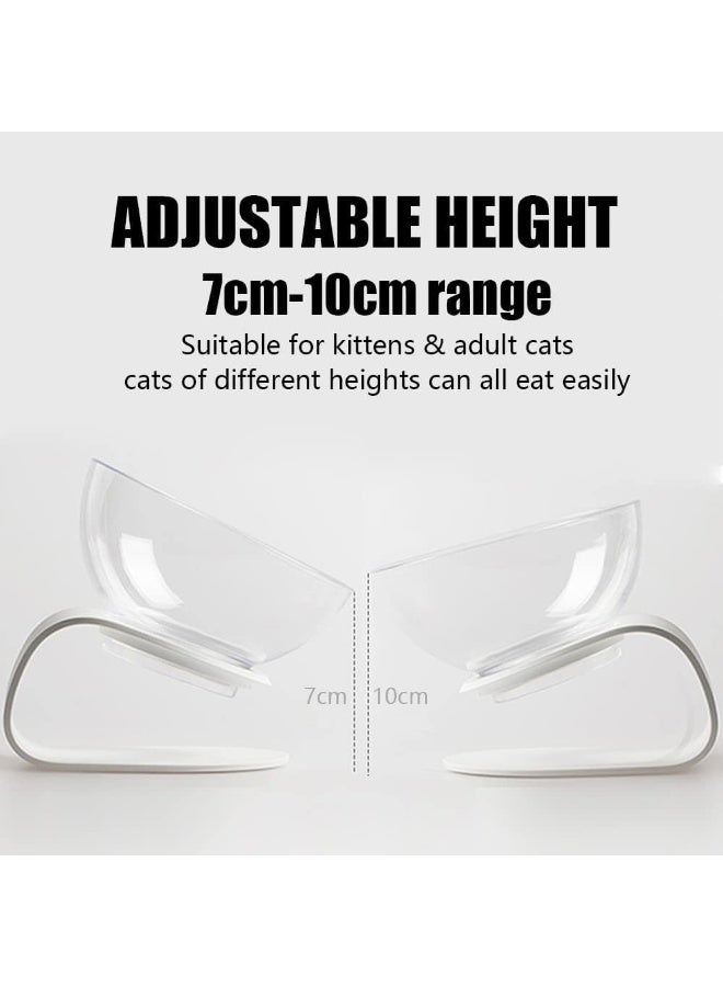 Mumoobear وعاء طعام مرتفع للقطط مع حامل، مائل بزاوية 15° للقطط والهريرات، ارتفاع قابل للتعديل، مضاد للتقيؤ، وعاءين، بلاستيك، أبيض - Image 5