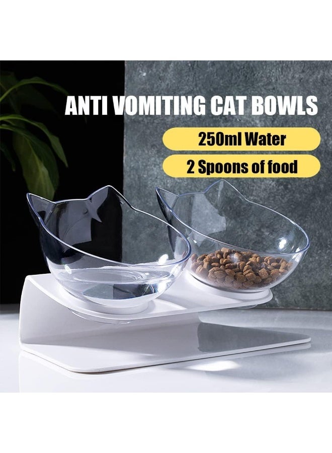 Mumoobear وعاء طعام مرتفع للقطط مع حامل، مائل بزاوية 15° للقطط والهريرات، ارتفاع قابل للتعديل، مضاد للتقيؤ، وعاءين، بلاستيك، أبيض - Image 3