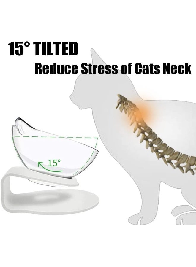 Mumoobear وعاء طعام مرتفع للقطط مع حامل، مائل بزاوية 15° للقطط والهريرات، ارتفاع قابل للتعديل، مضاد للتقيؤ، وعاءين، بلاستيك، أبيض - Image 4
