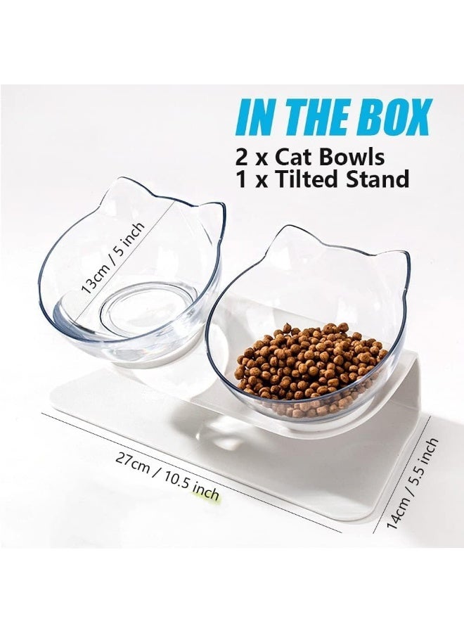 Mumoobear وعاء طعام مرتفع للقطط مع حامل، مائل بزاوية 15° للقطط والهريرات، ارتفاع قابل للتعديل، مضاد للتقيؤ، وعاءين، بلاستيك، أبيض - Image 2