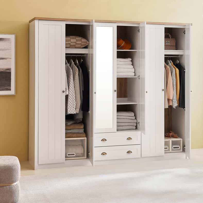 Pan Home خزانة بيضاء بـ 6 أبواب مع مرآة - Image 2