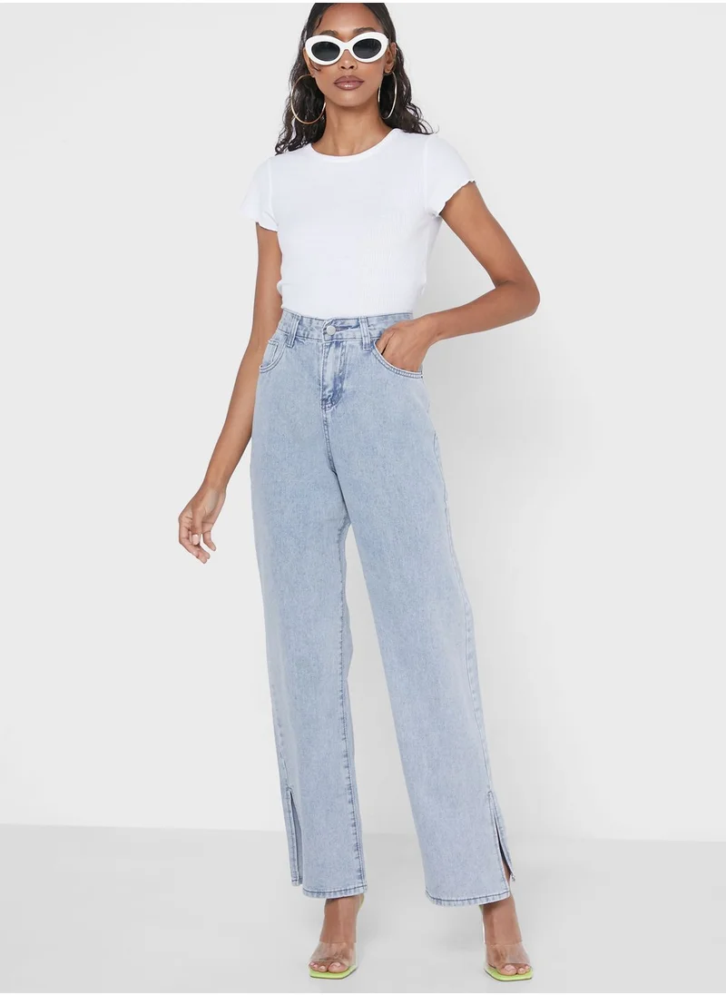 Ginger Bleached Straight Fit Jeans with Side Slit