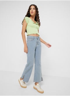 Ginger Bleached Straight Fit Jeans with Side Slit  - Image 1