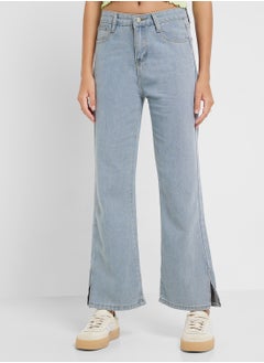 Ginger Bleached Straight Fit Jeans with Side Slit  - Image 2