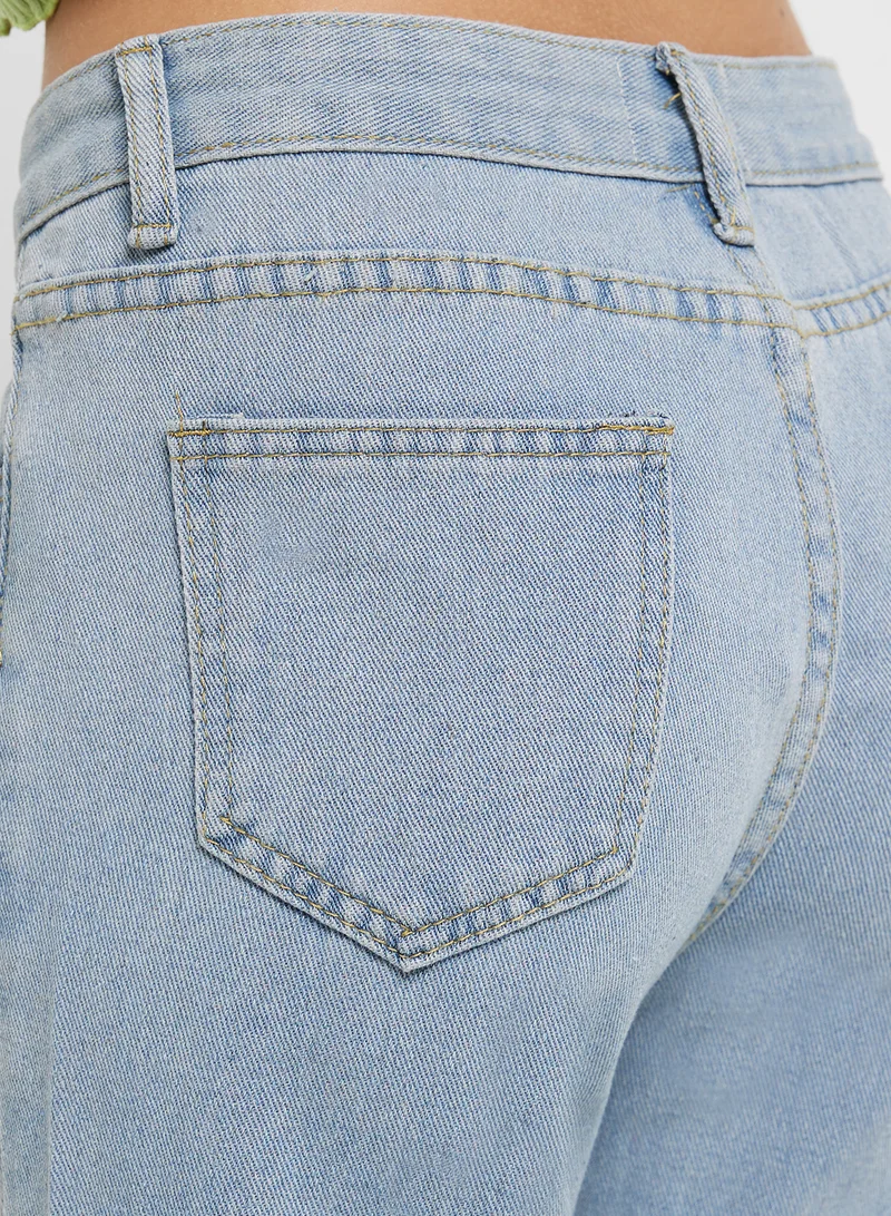 Ginger Bleached Straight Fit Jeans with Side Slit