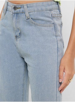 Ginger Bleached Straight Fit Jeans with Side Slit  - Image 4