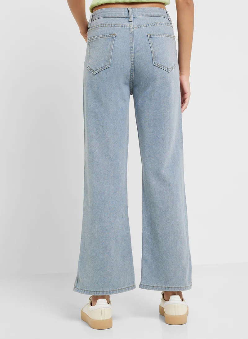 Ginger Bleached Straight Fit Jeans with Side Slit