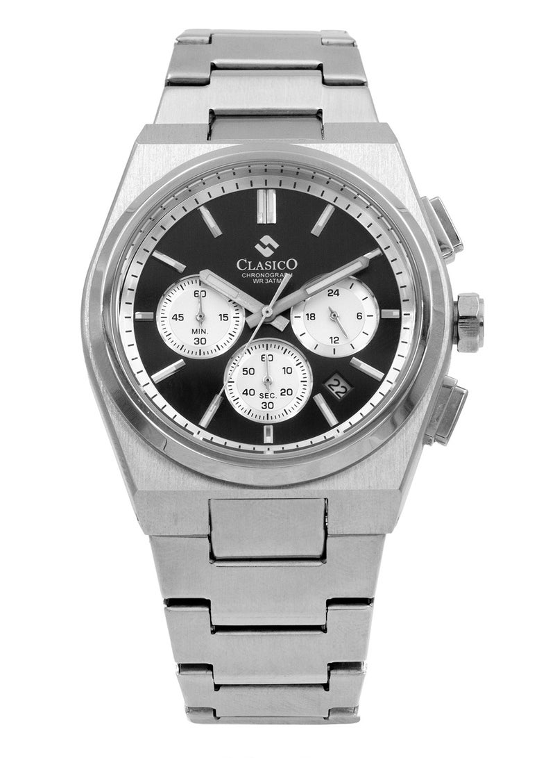 Clasico Eclipse Couple Edition – Silver Radiance with Black Detailing – 6-Hands Chronograph Watch with Steel Strap – Waterproof Design – Watch Gift Set 40mm & 32mm - Image 5