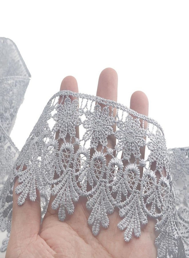 Kuasting 7.5 Yards Floral Lace Edge Trim 9CM Width Europe Chips Pattern Inelastic Embroidery Lace Trim for Sewing Making, DIY Crafts, Gift Wrapping, Wedding Decor (Grey) - Image 3