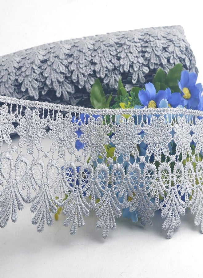 Kuasting 7.5 Yards Floral Lace Edge Trim 9CM Width Europe Chips Pattern Inelastic Embroidery Lace Trim for Sewing Making, DIY Crafts, Gift Wrapping, Wedding Decor (Grey) - Image 2