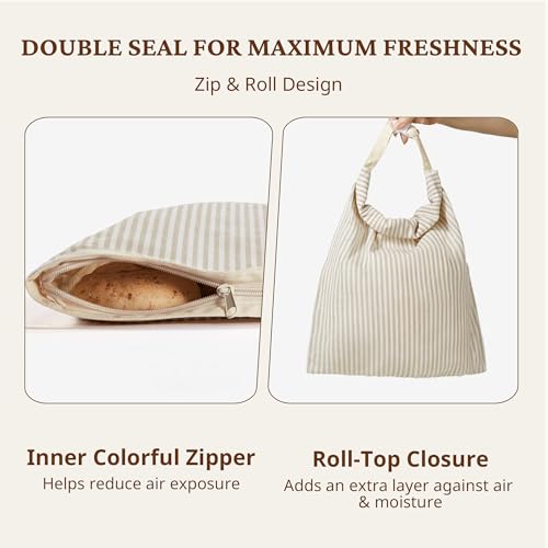 BRONYPRO Beeswax Bread Bags for Homemade Bread Sourdough, 2 Pack Reusable Sourdough Bread Bags with Zipper, Organic Beeswax & Linen Bread Storage, Eco-friendly & Long-latsing,Large 17x12.6in,Beige - Image 3