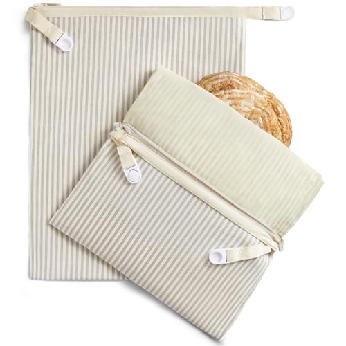 BRONYPRO Beeswax Bread Bags for Homemade Bread Sourdough, 2 Pack Reusable Sourdough Bread Bags with Zipper, Organic Beeswax & Linen Bread Storage, Eco-friendly & Long-latsing,Large 17x12.6in,Beige - Image 1