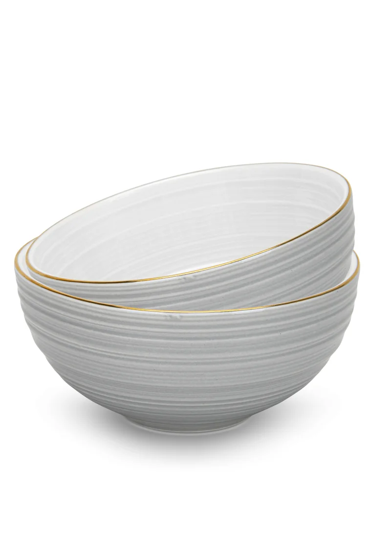 2-Piece Soup Bowl 620mL, Ceramic Bowls 14.5cm Firmina Series, Elegant Golden Rim Bowls, New Bone China Smooth Glossy-Finish (Gray)