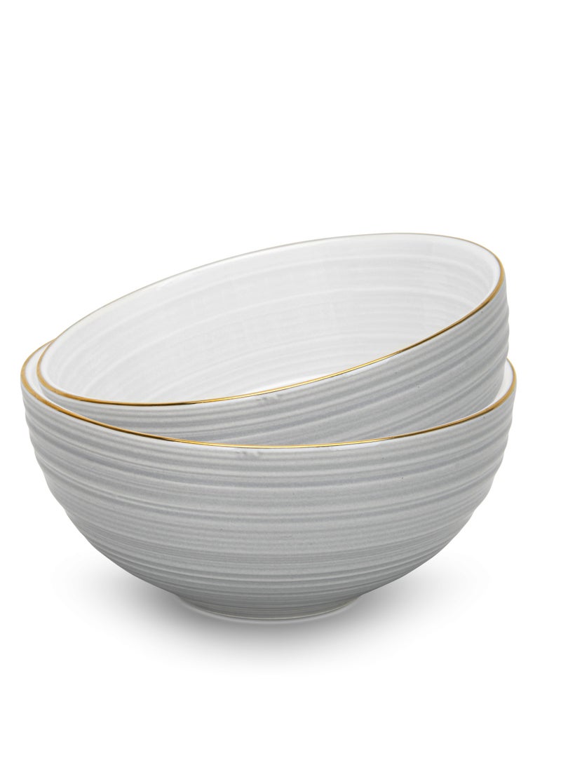 Fissman 2-Piece Soup Bowl 620mL, Ceramic Bowls 14.5cm Firmina Series, Elegant Golden Rim Bowls, New Bone China Smooth Glossy-Finish (Gray) - Image 1