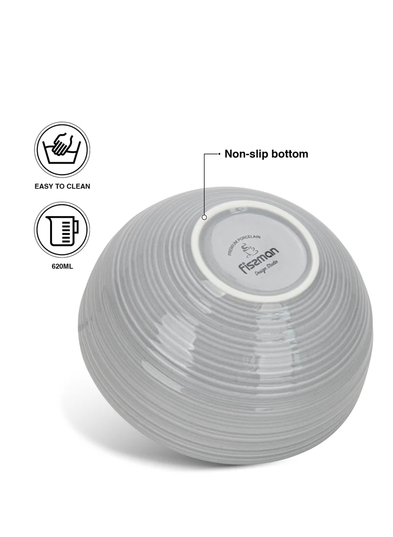 Fissman 2-Piece Soup Bowl 620mL, Ceramic Bowls 14.5cm Firmina Series, Elegant Golden Rim Bowls, New Bone China Smooth Glossy-Finish (Gray)