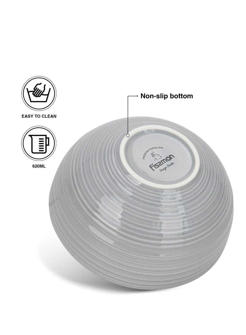 Fissman 2-Piece Soup Bowl 620mL, Ceramic Bowls 14.5cm Firmina Series, Elegant Golden Rim Bowls, New Bone China Smooth Glossy-Finish (Gray) - Image 2