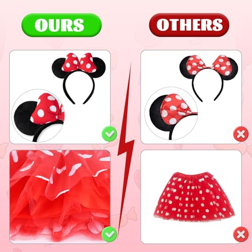 Takmor 4PCS Mouse Costume Accessories, Ear Headband 4 Layers Red Polka Dot Tutu Women Mouse Costume Adult Black Nose for Halloween Christmas Dress Up - Image 3