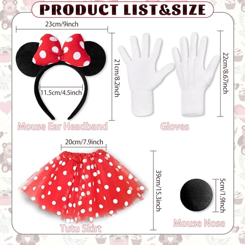 Takmor 4PCS Mouse Costume Accessories, Ear Headband 4 Layers Red Polka Dot Tutu Women Mouse Costume Adult Black Nose for Halloween Christmas Dress Up - Image 2