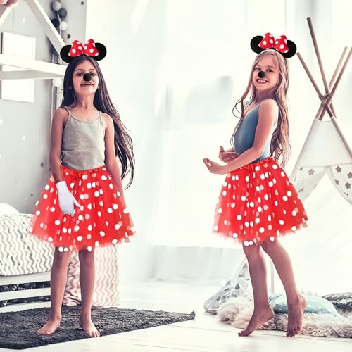 Takmor 4PCS Mouse Costume Accessories, Ear Headband 4 Layers Red Polka Dot Tutu Women Mouse Costume Adult Black Nose for Halloween Christmas Dress Up - Image 5