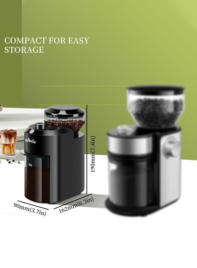وانكل مطحنة قهوة احترافية | 28 إعدادًا دقيقًا ومطحنة قهوة كهربائية بقوة 200 واط للإسبريسو والقهوة الفرنسية والقهوة التركية، لون أسود - Image 3